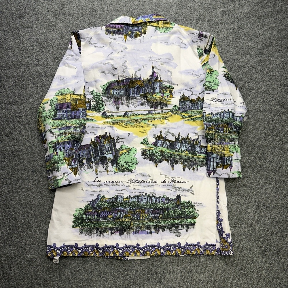 Vintage France Women's Button Up Shirt Paintings City Art Size Large Purple - Picture 7 of 8